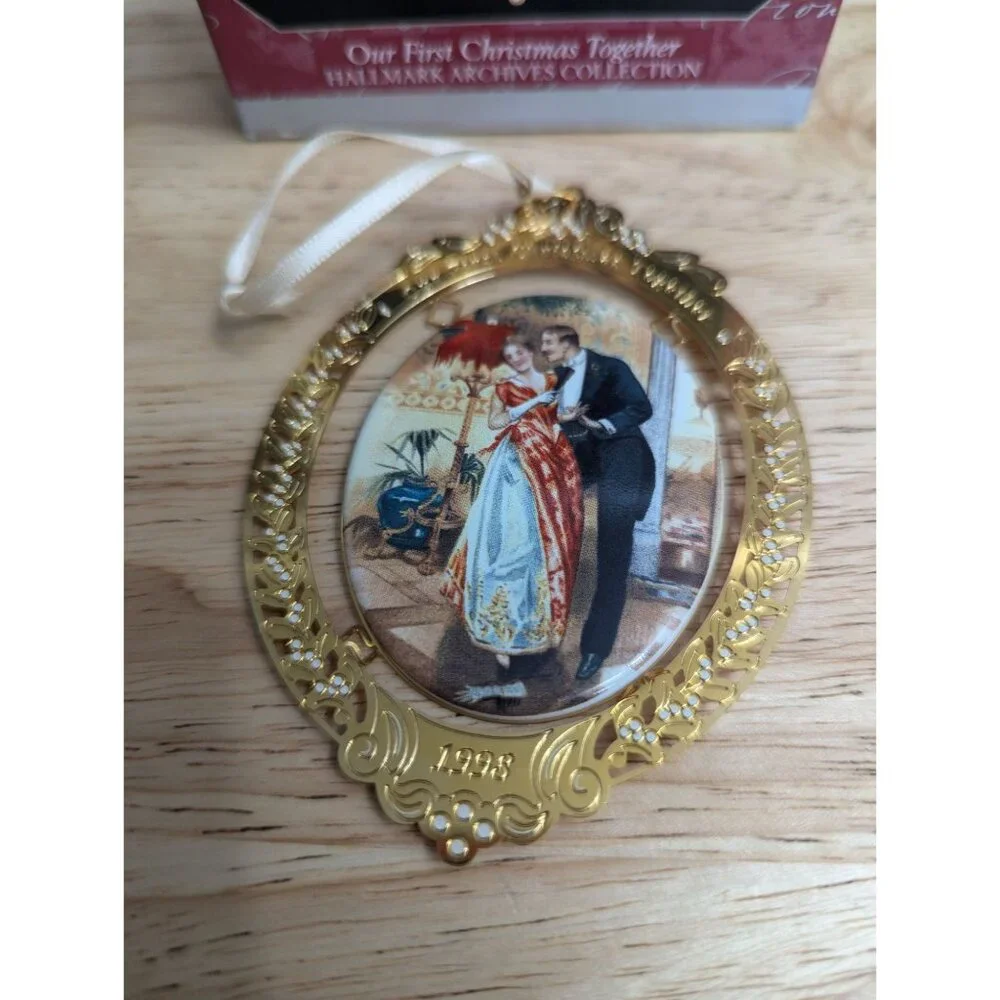 Hallmark LaDene Votruba 1998 Our First‎ Chrtimas Together Ceramic Brass ornament